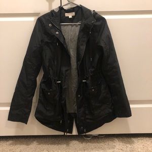 Black zip up rain jacket